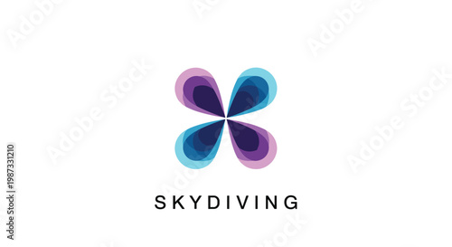 Abstract skydiving logo design featuring colorful overlapping teardrop shapes forming a flower pattern on a white background.