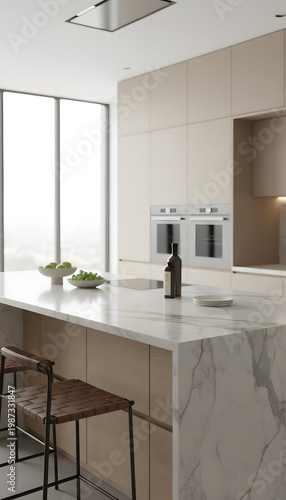 Modern Kitchen Island with Marble Countertop