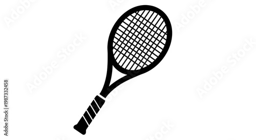 Black silhouette of a tennis racket on a white background.