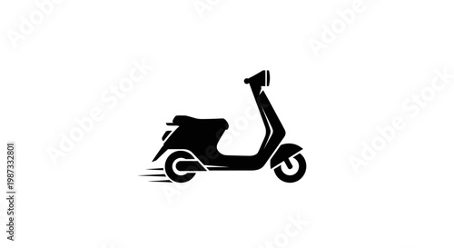Black silhouette of a vintage scooter in motion.
