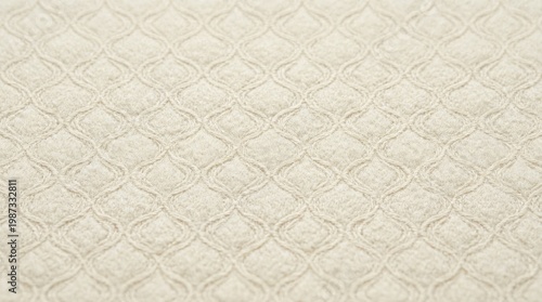 Elegant Pattern: A close-up shot of an elegant textile, showcasing a symmetrical, ornate pattern in a cream hue, exuding sophistication and texture.