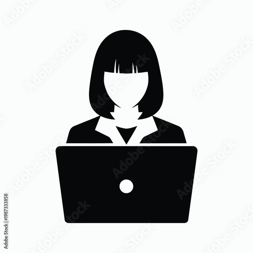 businesswoman using laptop computer icon