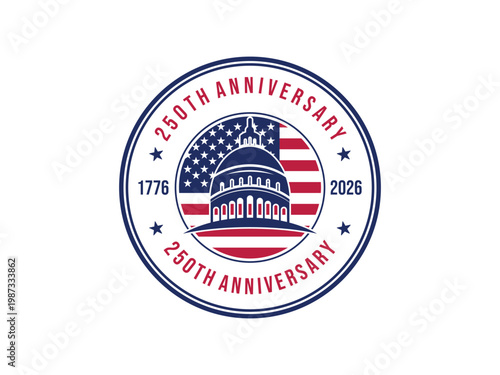 United States of America 250 years anniversary, Capitol building design, isolated on transparent background