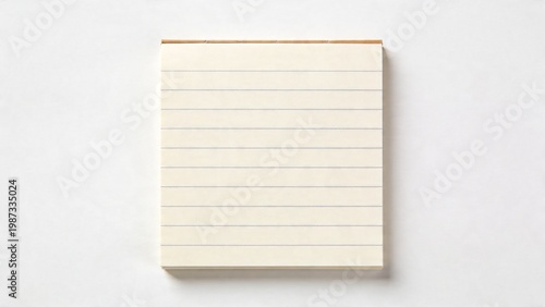  features a simple, minimalist style photograph of a square-shaped notepad. The notepad is positioned centrally against a plain white background, emphasizing its clean and uncluttered appearance. The 