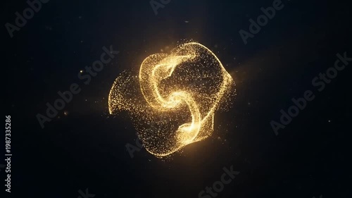 Ethereal golden energy particles swirl and glow against a dark, starry background.