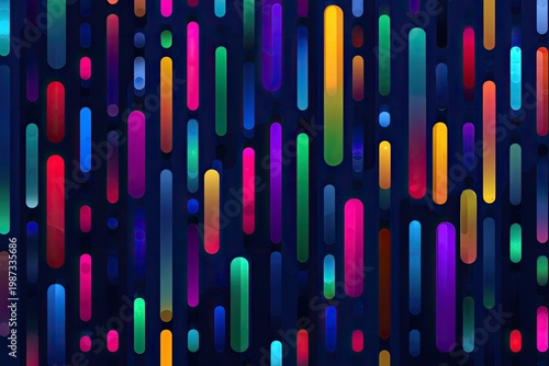 Abstract, vibrant, rounded vertical lines on a dark background