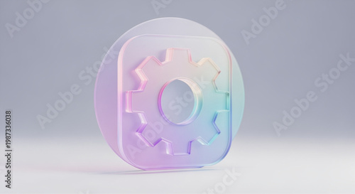 Glass gear icon representing settings and configuration for digital interfaces