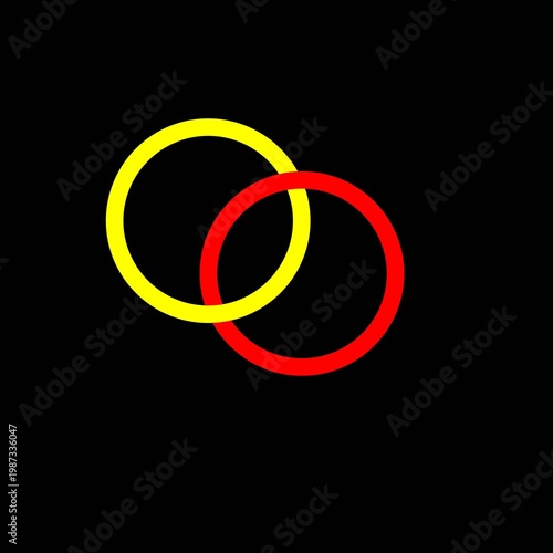 Abstract Interlocking Rings Design with Red and Yellow Circles on Black Background