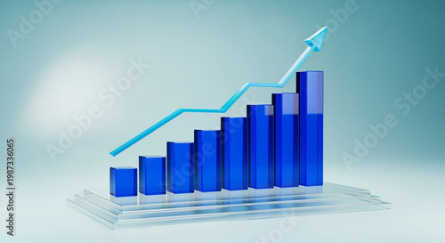 Bar chart showing business growth with rising financial performance trends