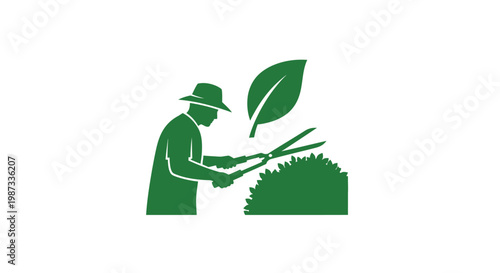Farmer Harvesting Crops with Eco Leaf Symbol Flat Illustration – Agriculture and Sustainability Concept