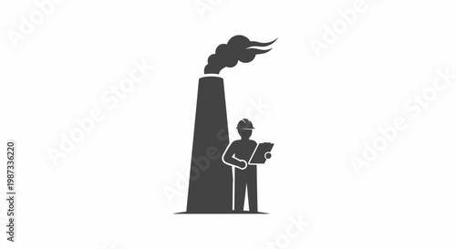 Industrial Inspector with Factory Smoke Flat Illustration – Environmental and Industry Concept