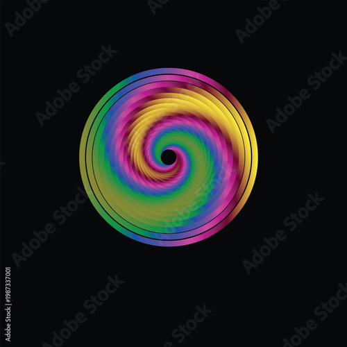 Abstract Colorful Spiral Circle Background with Vibrant Gradient Rings on Black