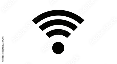 Black wifi symbol on a white background representing wireless internet connection.