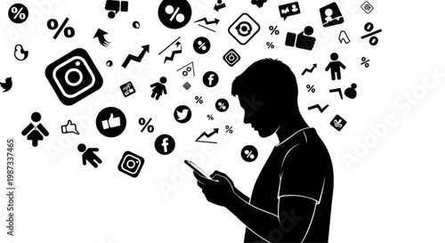 Black Silhouette Social Media Pressure Anxiety Phone Comparison Minimal Vector Illustration