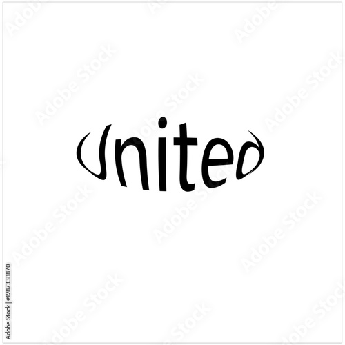 United text typography design with curved abstract style in black on white background