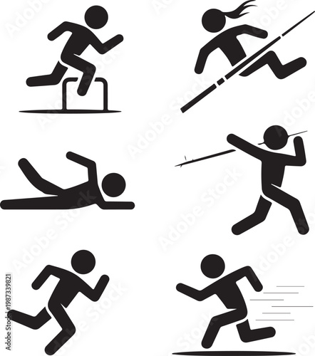 Illustrations of various track and field athletic events in action