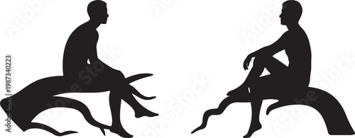 Sitting a man with sad face icon set, flat black vector illustration