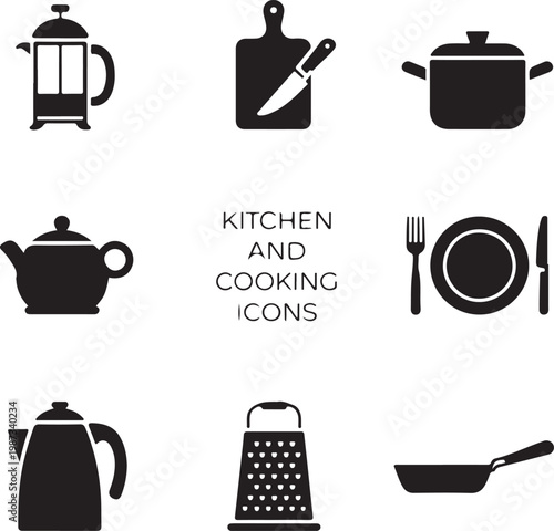 Collection of classic kitchen and cooking tools icons