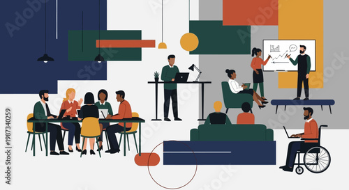 Diverse group in meeting room.