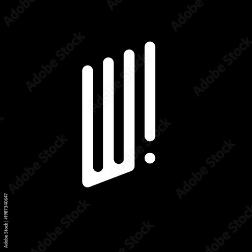 Abstract W letter logo with exclamation mark in modern minimal line style on black background