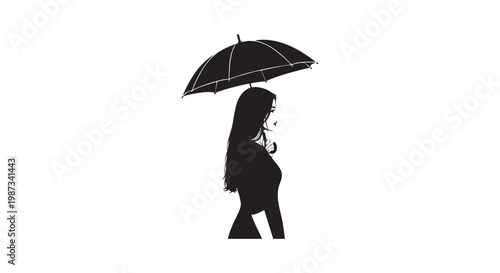 Elegant woman silhouette holding umbrella profile view representing weather protection and feminine grace in rain concept.