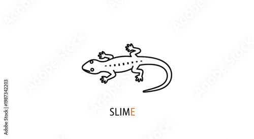 A simple black outline drawing of a lizard or salamander on a white background with the word "SLIME" below it.