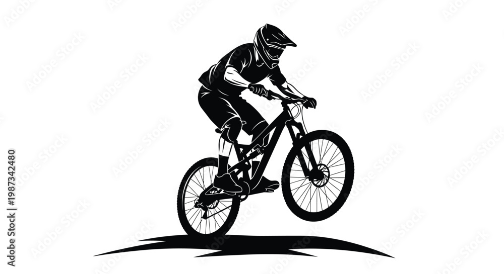 Fototapeta premium Motocross rider on a mountain bike dynamic action pose silhouette