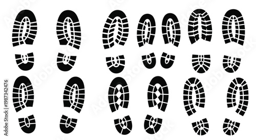 Collection of various shoe sole prints displayed in a graphic silhouette