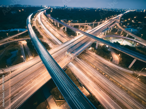 Wallpaper Mural Aerial View of Highway Interchange - Transport concept image, long exposure birds eye view use the drone, shot in Pingzhen Interchange System, Taoyuan, Taiwan. Torontodigital.ca