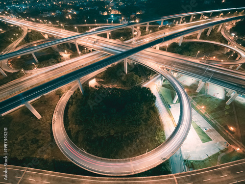 Wallpaper Mural Aerial View of Highway Interchange - Transport concept image, long exposure birds eye view use the drone, shot in Pingzhen Interchange System, Taoyuan, Taiwan. Torontodigital.ca
