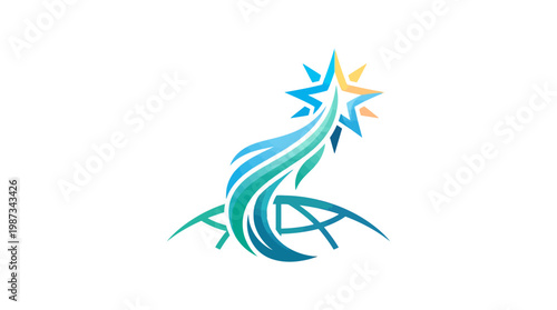 Abstract Star Logo with a Global Growth Concept
