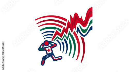 Abstract Canadian Sports Figure with Wave Design