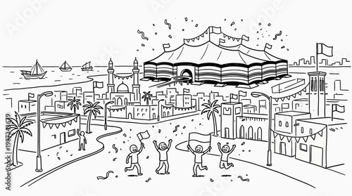 Celebration in a Middle Eastern City with a Circus Tent