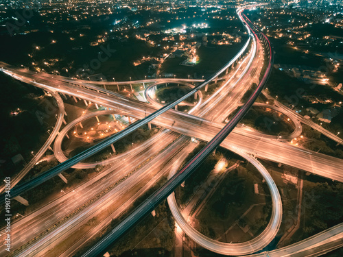 Wallpaper Mural Aerial View of Highway Interchange - Transport concept image, long exposure birds eye view use the drone, shot in Pingzhen Interchange System, Taoyuan, Taiwan. Torontodigital.ca