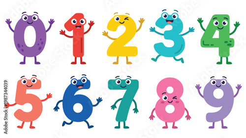 Colorful cartoon number mascots collection for children mathematics.