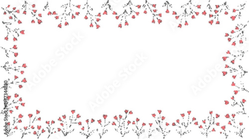 Pink flower border pattern chart grid home decor pixel art cross stitch vector design