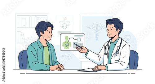 Doctor consulting with patient about medical condition illustration isolated on white background