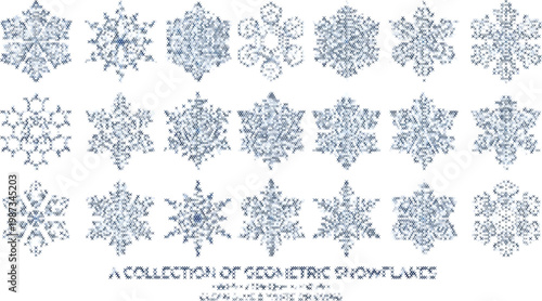 Snowflake blue pattern seamless repeating fabric design pixel art cross stitch grid vector background