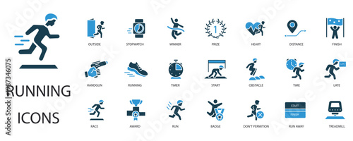 running icons set outline and Flat Style,transparent background