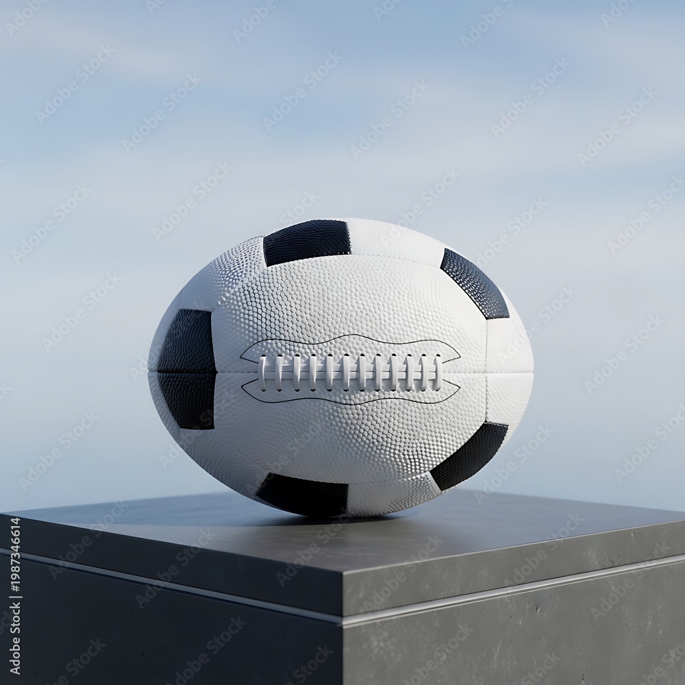 Fototapeta premium American football on gray metal pedestal outdoors in daytime