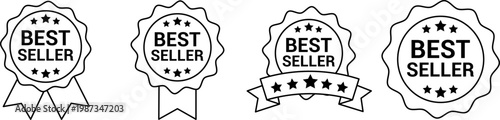 Best Seller Badge and Golden Medal Ribbon Glyph Icon Set for Premium Quality Product Marketing and Promotion