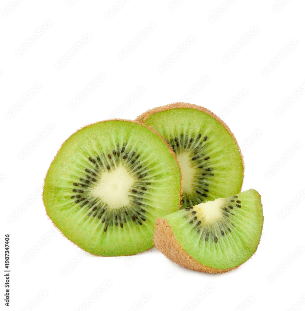 Fototapeta premium Kiwi fruit slices isolated on a white background, contour