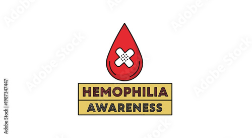 Red blood drop with bandage symbolizes hemophilia awareness isolated on white background