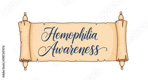 Scroll banner displays elegant 'Hemophilia Awareness' text isolated on white background