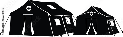 Medical Field Tents Silhouette – Emergency First Aid Vector Icon