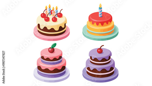 A colorful cake illustration with four different types of cakes