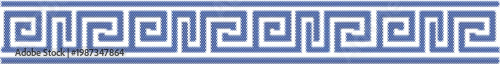 Thin blue meander Greek key border with classic embroidery stitch for elegant Mediterranean ornament