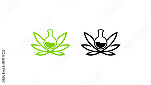 A logo featuring a stylized lotus flower with a beaker, symbolizing the fusion of nature and science.