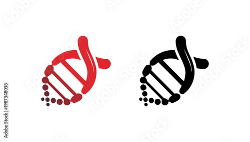 A graphic illustration of DNA double helix structures in red and black on a white background