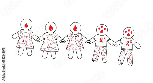 Paper doll figures holding hands represent unity in hemophilia awareness isolated on white background